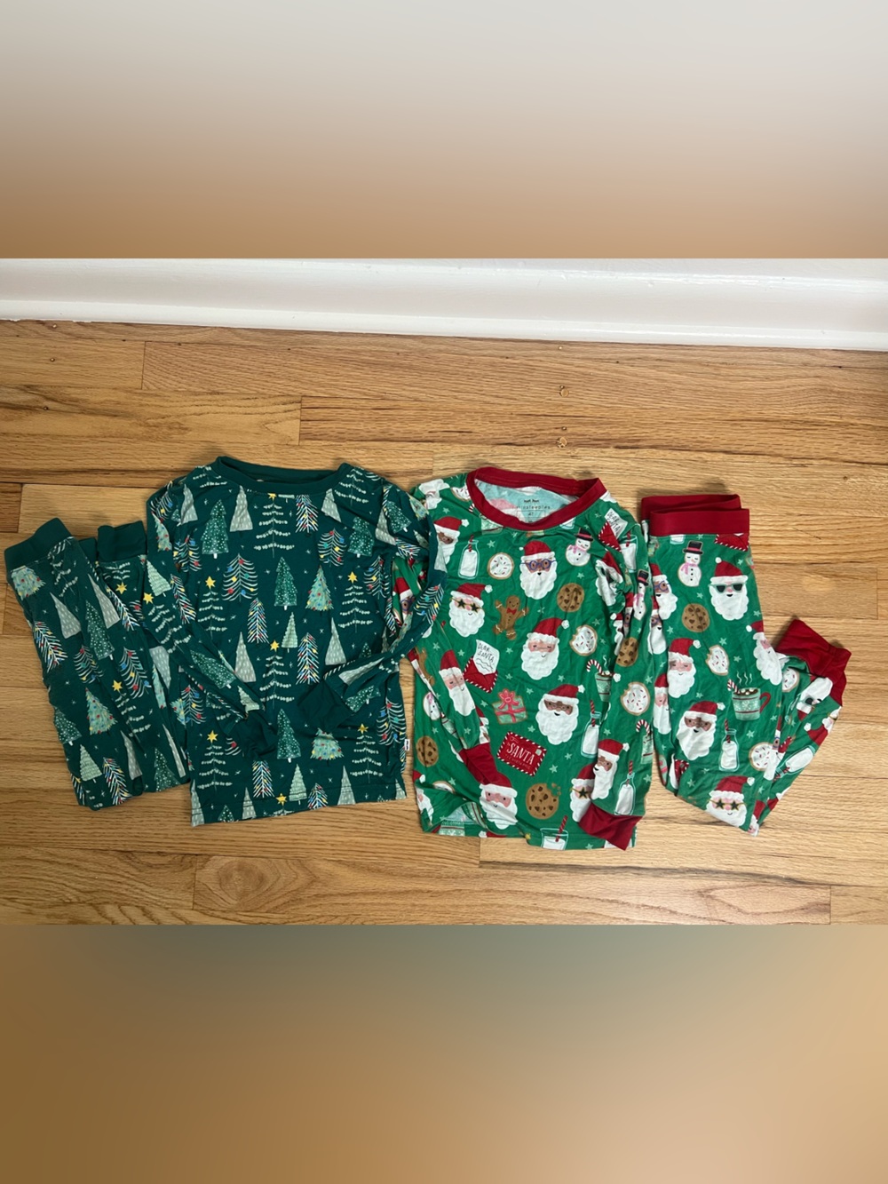 Little Sleepies Green Holiday Pajama Sets Bundle - Trees & Santa Print size 4T